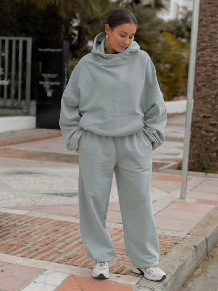 Dresowe bawełniane SPODNIE baggy szałwiowy E643