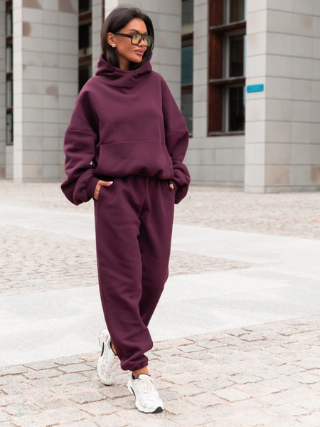 Dresowe bawełniane SPODNIE  ze ściągaczami deep plum / śliwkowy X32