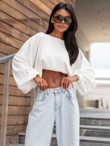 Luźny oversizowy codzienny SWETER o klasycznym splocie ecru X361