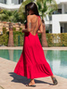 Zwiewna maxi SUKIENKA z odkrytymi plecami z dekoltem halter czerwona X105 k01