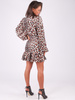 WELUROWA MARSZCZONA SUKIENKA Z FALBANKĄ panterka B181 k01