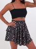 Rozkloszowana zwiewna mini spódnica czarna w różowe kwiatki b73 k01