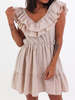 Muślinowa sukienka dekolt v z falbankami beżowa b77 k01