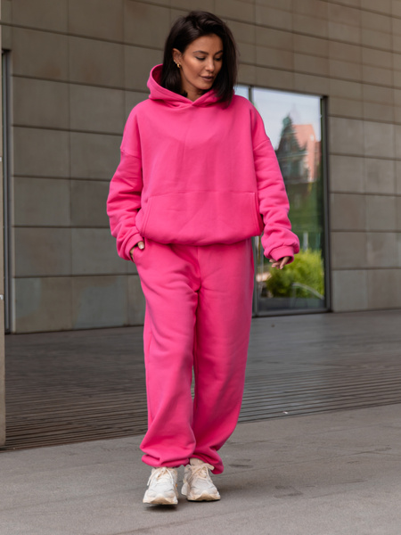 Dresowa bawełniana BLUZA z kapturem kangurka o klasycznym kroju różowa X350