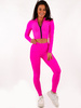 KOMPLET z lycry krótka bluza z zamkiem na stójce i legginsy neon róż d135 k01