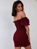 Gorsetowa bawełniana sukienka z szerokimi rękawami bordowa D272 k01