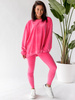 KOMPLET welurowy oversizowa dłuższa bluza i legginsy z wysokim stanem różowy D165 k01