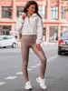 Dopasowane SPODNIE legginsy z wysokim stanem z eko skóry ocieplanej cappuccino D554 k01