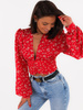 Zwiewna bluzka z dekoltem wiązana na plecach czerwona w kwiatki C146 k01