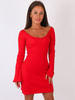Trapezowa sukienka z szerokimi rękawami z dzianiny prążkowej czerwona b25 kk01