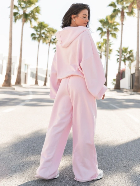 Dresowe bawełniane SPODNIE  z szerokimi nogawkami baby pink X31