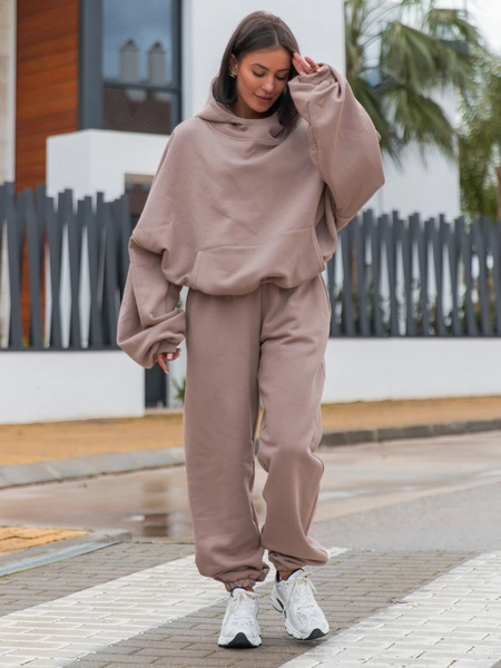 Dresowe bawełniane SPODNIE  ze ściągaczami mokka X32