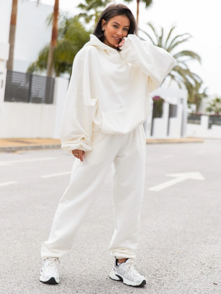 Dresowe bawełniane SPODNIE  ze ściągaczami ecru X32