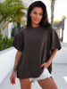 Bawełniany basicowy t-shirt oversize z krótkim rękawem brązowa D228 k01