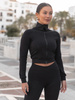 Dopasowany KOMPLET z elastycznej dzianiny dresowej rozpinana bluza i spodnie z rozszerzanymi nogawkami czarny X556