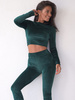Welurowy KOMPLET prążkowany dopasowana bluzka i legginsy zielony D404 k01