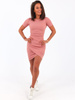Bawełniana mini sukienka kopertowy dół z prążka brudny róż b49 k01