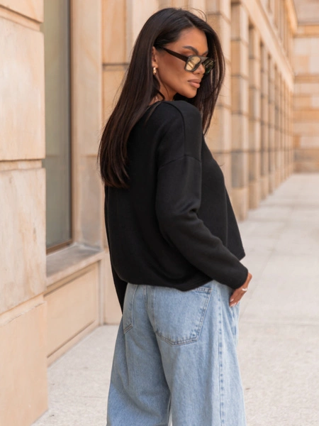 Luźny codzienny SWETER o klasycznym splocie czarny X302