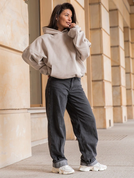 Viralowa Dresowa bawełniana BLUZA z kapturem oversize szeroka stone E644