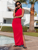 Maxi SUKIENKA z dekoltem halter i wycięciem na nogę czerwona X175 k01
