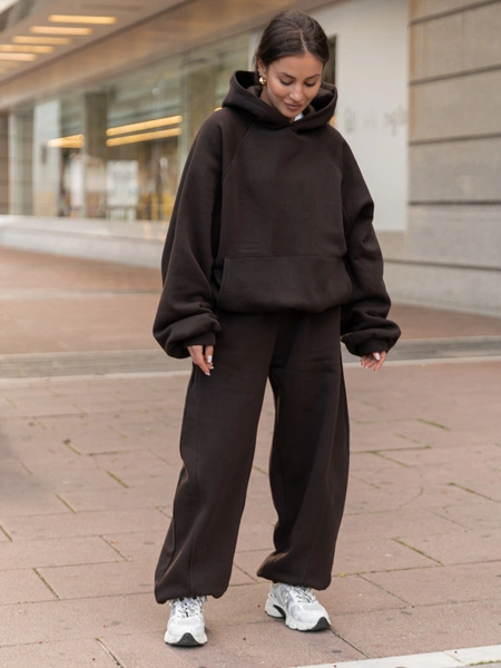 Dresowy ZESTAW: BLUZA z kapturem oversize z raglanowymi rękawami X509 + Bawełniane SPODNIE baggy ze ściągaczami i przeszyciami X510