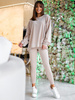 KOMPLET welurowy oversizowa dłuższa bluza i legginsy z wysokim stanem beżowy D165 k01