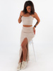 Komplet top + długa maxi spódnica z rozporkiem beżowy c227 k01