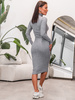 Dopasowana SUKIENKA długość midi z dzianiny swetrowej prążkowanej szary melanż D552 k01