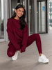 Bawełniany KOMPLET asymetryczna dresowa oversizowa bluza bez kaptura i spodnie legginsy z prążkowanej dzianiny bordowy X351 k01
