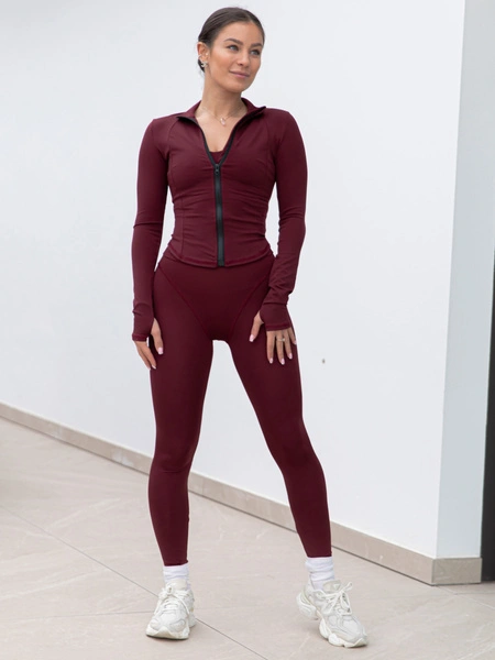 FITNESS / SIŁOWNIA / JOGA dopasowana BLUZA zapinana na zamek z długim rękawem bordowa F104