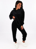 Welurowy dres komplet bluza kangurka + luźne spodnie czarny C104 k01