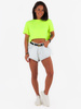Krótka bawełniana bluzka t-shirt basic oversize neon seledyn c214