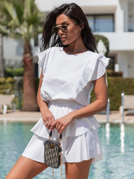 Bawełniana asymetryczna SUKIENKA z falbankami biała X106 k01