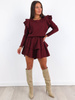 Bawełniana asymetryczna sukienka falbanki bordowa a209 k01