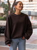 Oversizowa bawełniana BLUZA z drapanego dresu z poduszkami na ramionach dark chocolate X469