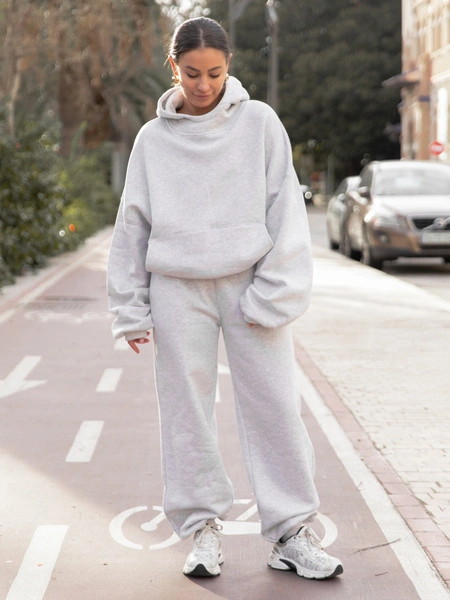 Dresowe bawełniane SPODNIE baggy szary melanż E643