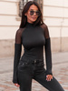 Elegancka sexy BLUZKA z łączonych materiałów gładka dzianina i siatka czarna E433