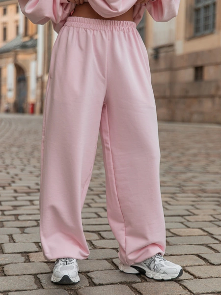 Luźne SPODNIE baggy z bawełnianej dresówki niedrapanej od wewnątrz baby pink X151