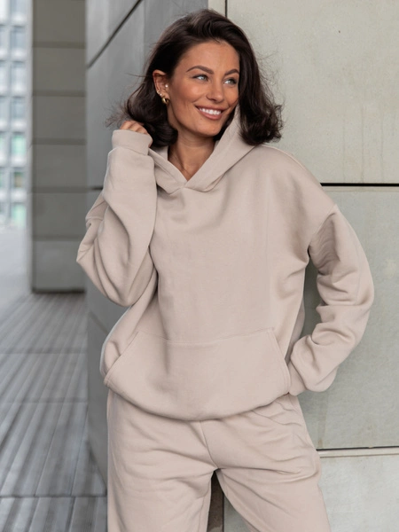 Dresowa bawełniana BLUZA z kapturem kangurka o klasycznym kroju stone X350