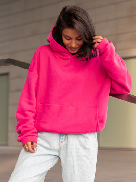 Dresowa bawełniana BLUZA z kapturem kangurka o klasycznym kroju różowa X350