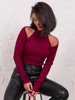 Bawełniana dopasowana BLUZKA półgolf z wycięciami na ramionach z prążka bordowa E612 k01