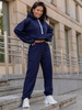Dresowy bawełniany KOMPLET bluza kangurka z kapturem i spodnie klasyczny krój navy blue X305 k01