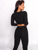 Bawełniany komplet z prążkowanej dzianiny top z zamkiem i legginsy czarny SZ d027 k01