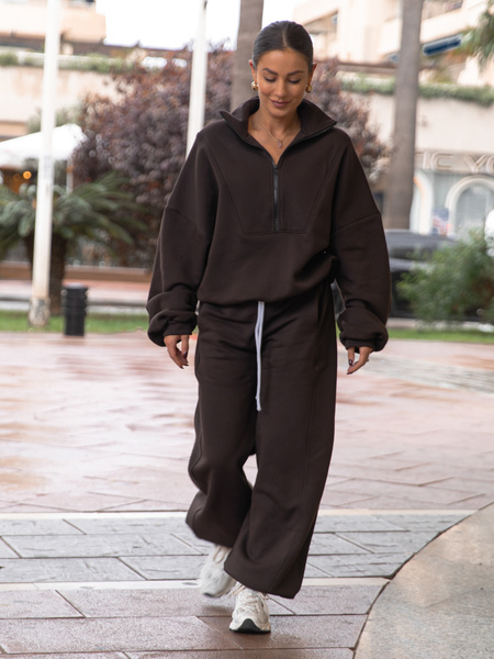 ZESTAW DRESOWY: Oversizowa BLUZA z dresu drapanego na stójce z zamkiem X477 + Oversizowe SPODNIE dresu drapanego z przeszyciem i ściągaczami X476