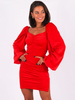   Welurowa sukienka z rozporkiem z boku czerwona B266 k01