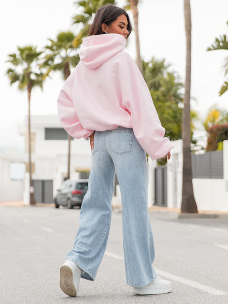 Viralowa Dresowa bawełniana BLUZA z kapturem oversize szeroka baby pink E644