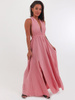Muślinowa długa sukienka wiązana na szyję boho brudny róż b70 k01