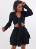 Muślinowy boho komplet wiązany top + spódnica z falbankami czarny b78 k01
