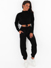 Swetrowy komplet krótka bluza i spodnie z wysokim stanem czarny 15137 k01