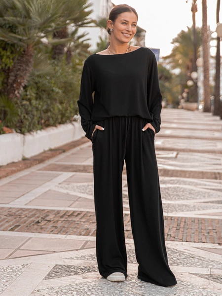 ZESTAW z prążkowanej dzianiny: Luźne SPODNIE X507 + Luźna BLUZKA z długim rękawem X506